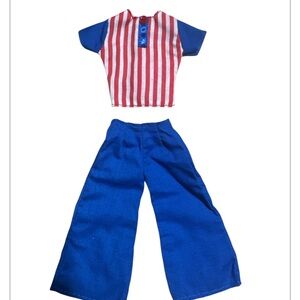 Vintage 1970s Ken Barbie Doll Pinstripe Red White and Blue Pant and Shirt Set
